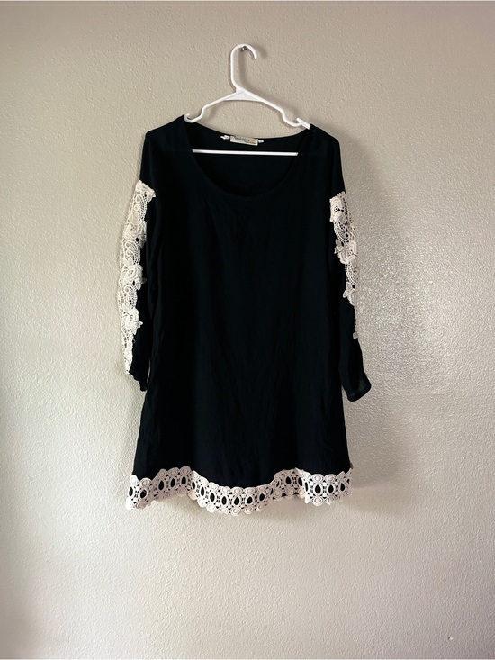 Dresses & Skirts - Available by angela fashion with Ivory Crochet Trim - Women's Tunic Dress black
